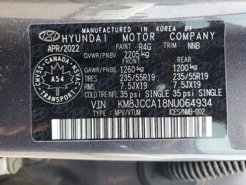Aukcja sprzedaży 2022 Hyundai Tucson, vin: KM8JCCA18NU064934, numer aukcji: 53875586