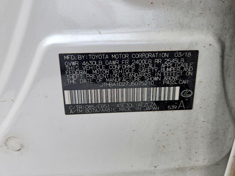 Aukcja sprzedaży 2018 Lexus Is, vin: JTHBA1D27J5075210, numer aukcji: 54620476