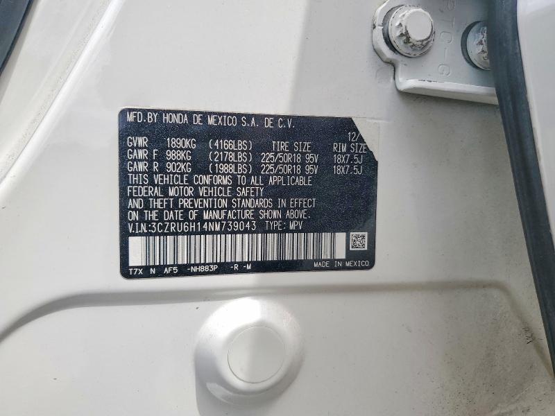 55017886 :رقم المزاد ، 3CZRU6H14NM739043 vin ، 2022 Honda Hr-v مزاد بيع