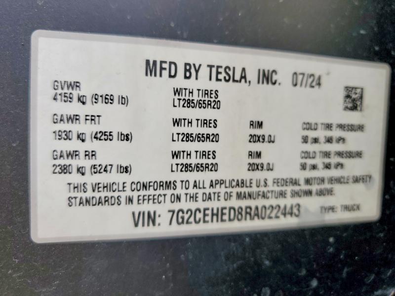 53884706 :رقم المزاد ، 7G2CEHED8RA022443 vin ، 2024 Tesla Cybertruck مزاد بيع