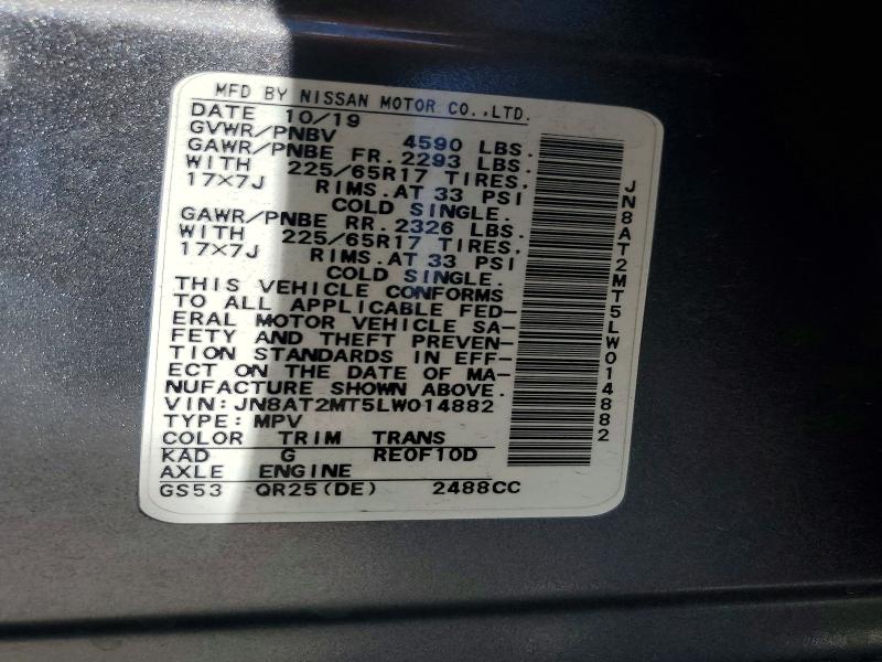 53019956 :رقم المزاد ، JN8AT2MT5LW014882 vin ، 2020 Nissan Rogue مزاد بيع