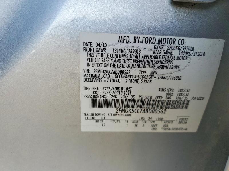 Продажа на аукционе авто 2010 Ford Flex, vin: 2FMGK5CC7ABD00562, номер лота: 54700566