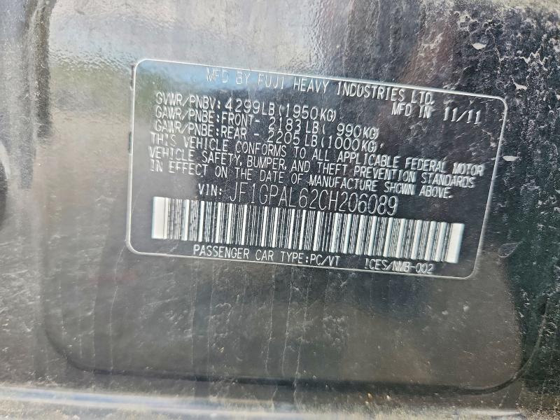 Aukcja sprzedaży 2012 Subaru Impreza, vin: JF1GPAL62CH206089, numer aukcji: 53659876