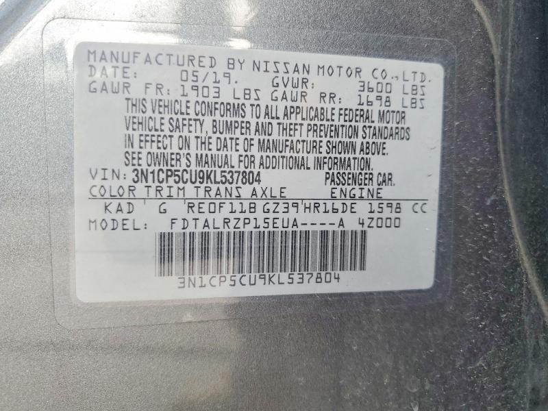Продаж на аукціоні авто 2019 Nissan Kicks, vin: 3N1CP5CU9KL537804, номер лоту: 54127046