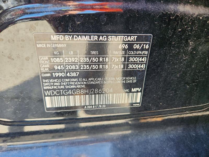52032346 :رقم المزاد ، WDCTG4GB8HJ286204 vin ، 2017 Mercedes-benz Gla مزاد بيع
