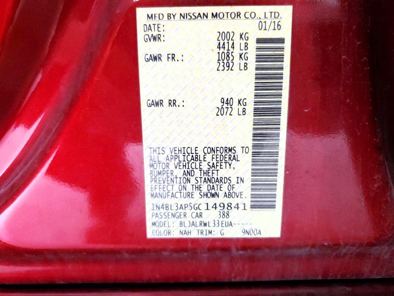2016 Nissan Altima მანქანა იყიდება აუქციონზე, vin: 1N4BL3AP5GC149841, აუქციონის ნომერი: 54269376