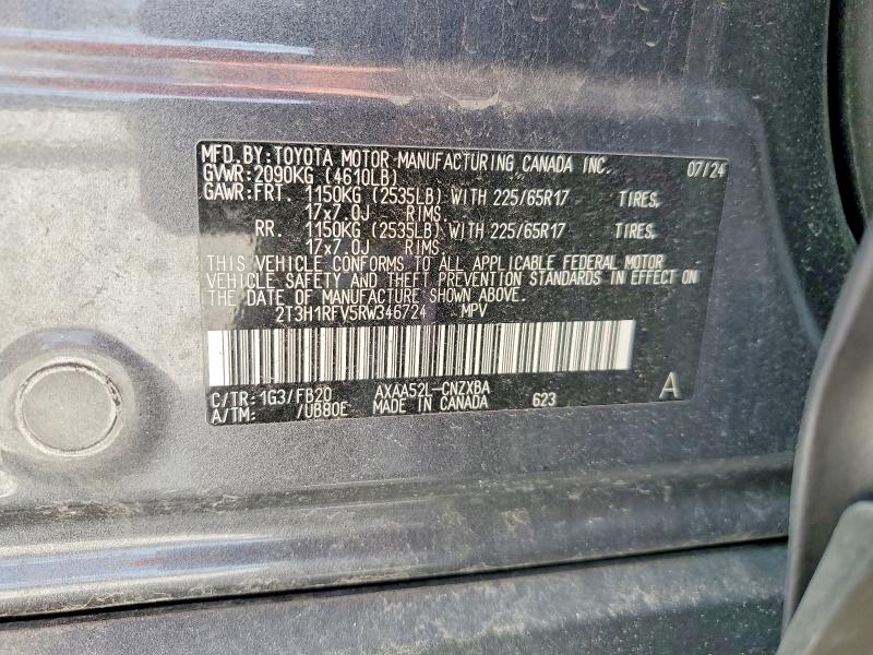 2024 Toyota Rav4 მანქანა იყიდება აუქციონზე, vin: 2T3H1RFV5RW346724, აუქციონის ნომერი: 53946326