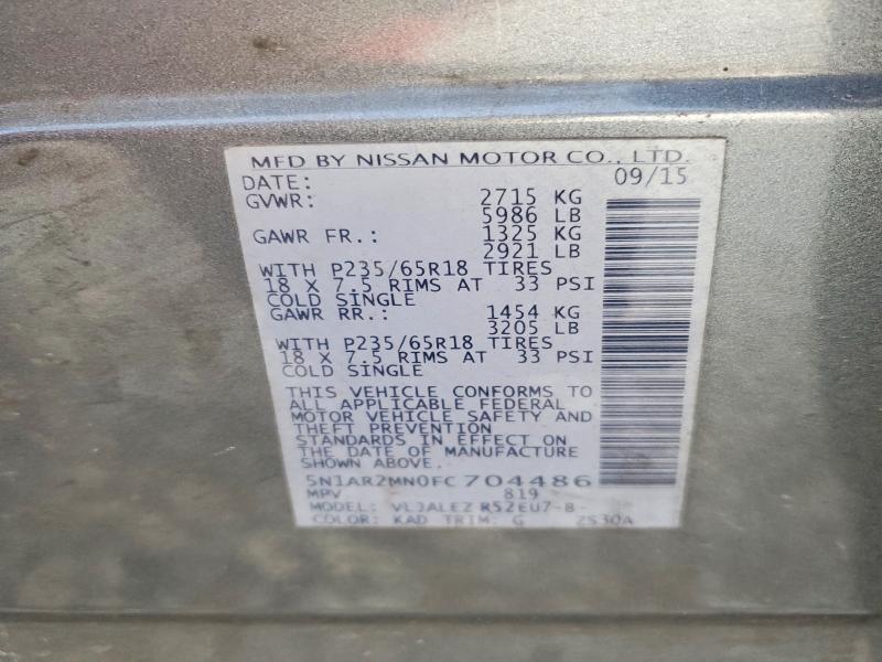 2015 Nissan Pathfinder მანქანა იყიდება აუქციონზე, vin: 5N1AR2MN0FC704486, აუქციონის ნომერი: 53254546