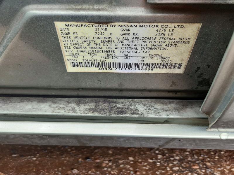 Продаж на аукціоні авто 2008 Nissan Altima, vin: 1N4AL21E18C196838, номер лоту: 52770536