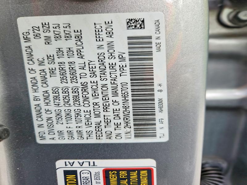 Продаж на аукціоні авто 2022 Honda Cr-v, vin: 2HKRW2H81NH657010, номер лоту: 54245886