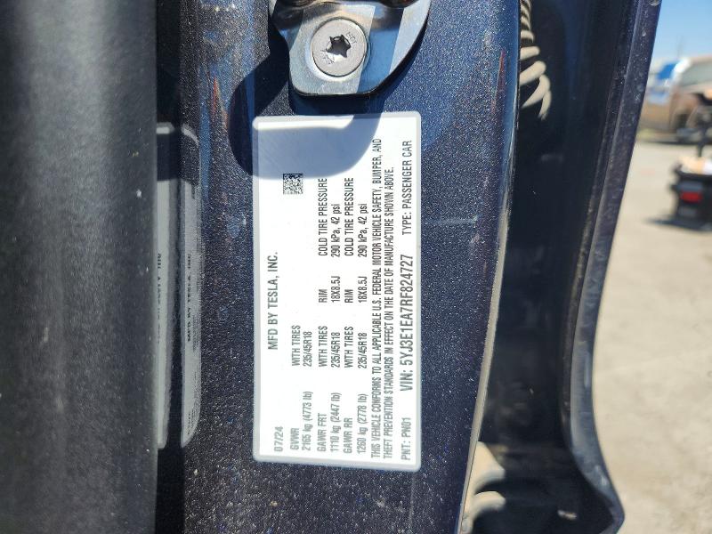 Aukcja sprzedaży 2024 Tesla Model 3, vin: 5YJ3E1EA7RF824727, numer aukcji: 54465116