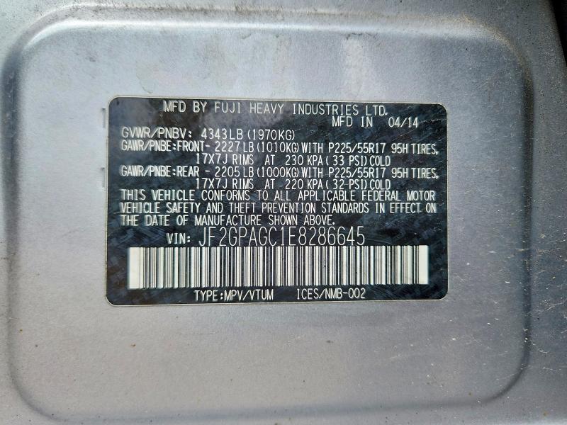 Aukcja sprzedaży 2014 Subaru Xv Crosstrek, vin: JF2GPAGC1E8286645, numer aukcji: 50919996