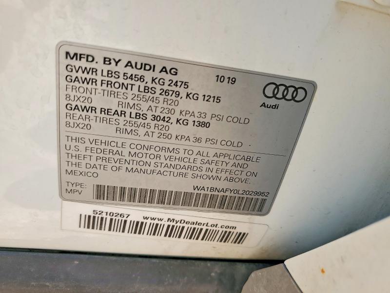 53476786 :رقم المزاد ، WA1BNAFY0L2029952 vin ، 2020 Audi Q5 مزاد بيع