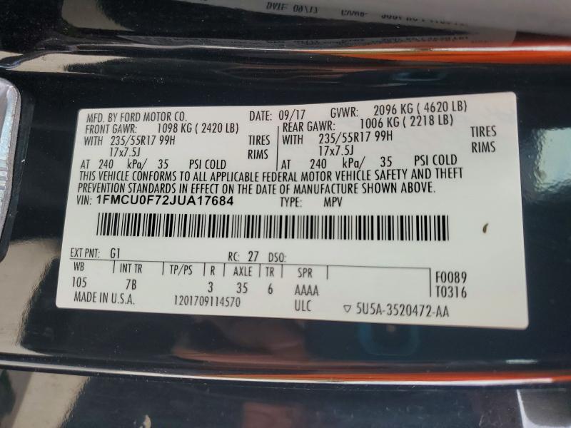 Auction sale of the 2018 Ford Escape, vin: 1FMCU0F72JUA17684, lot number: 53697096