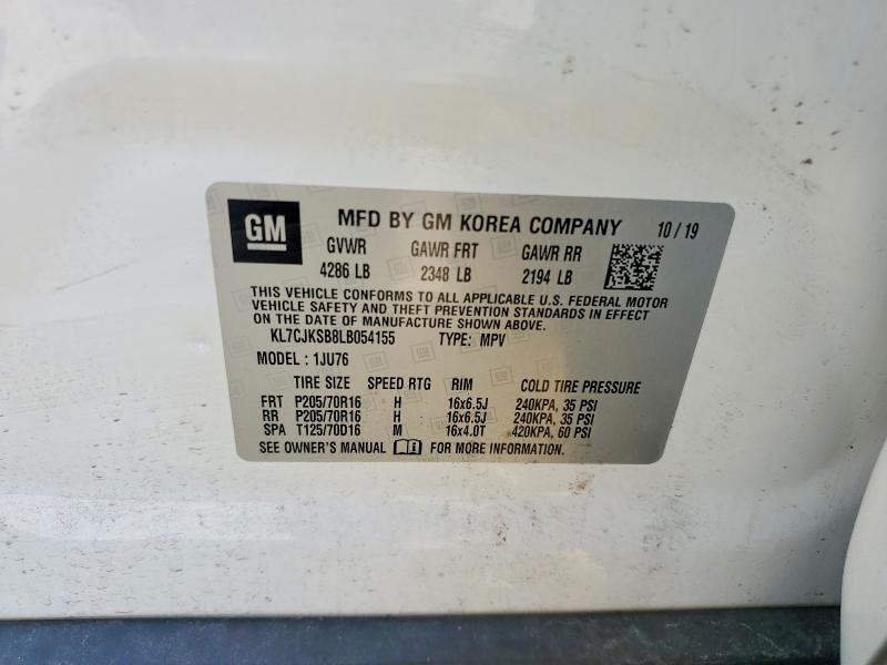 Aukcja sprzedaży 2020 Chevrolet Trax, vin: KL7CJKSB8LB054155, numer aukcji: 53142096