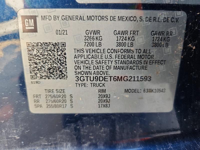 53196086 :رقم المزاد ، 3GTU9DET6MG211593 vin ، 2021 Gmc Sierra مزاد بيع