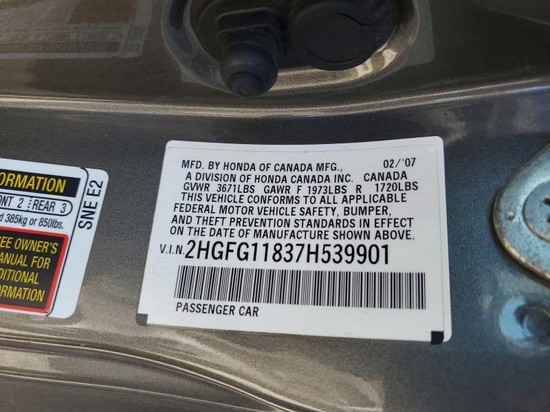 Продажа на аукционе авто 2007 Honda Civic, vin: 2HGFG11837H539901, номер лота: 53090176