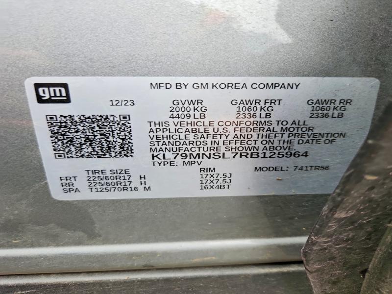 2024 Chevrolet Trailblazer მანქანა იყიდება აუქციონზე, vin: KL79MNSL7RB125964, აუქციონის ნომერი: 52558556