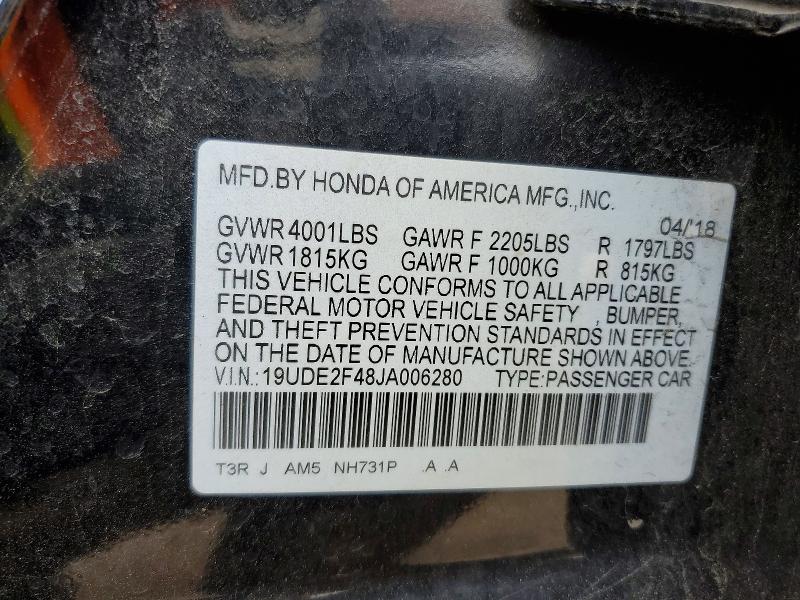 52510116 :رقم المزاد ، 19UDE2F48JA006280 vin ، 2018 Acura Ilx مزاد بيع