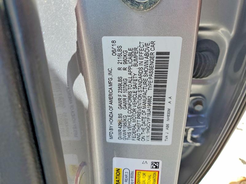 2018 Honda Accord მანქანა იყიდება აუქციონზე, vin: 1HGCV1F19JA196862, აუქციონის ნომერი: 54895426