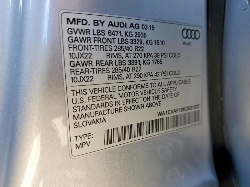Aukcja sprzedaży 2019 Audi Q8, vin: WA1CVAF19KD031337, numer aukcji: 52260416