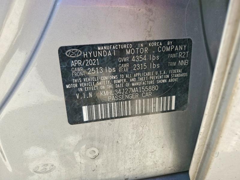 54533446 :رقم المزاد ، KMHL34J27MA155880 vin ، 2021 Hyundai Sonata مزاد بيع