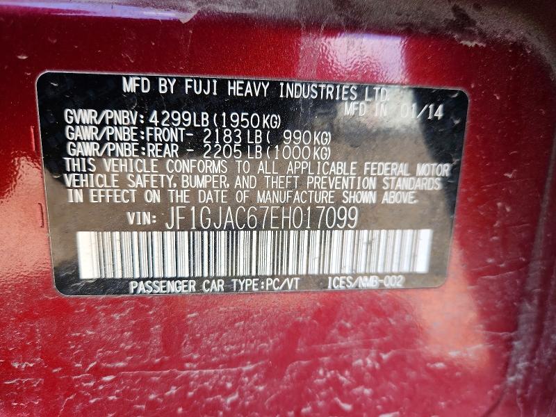2014 Subaru Impreza მანქანა იყიდება აუქციონზე, vin: JF1GJAC67EH017099, აუქციონის ნომერი: 52097166