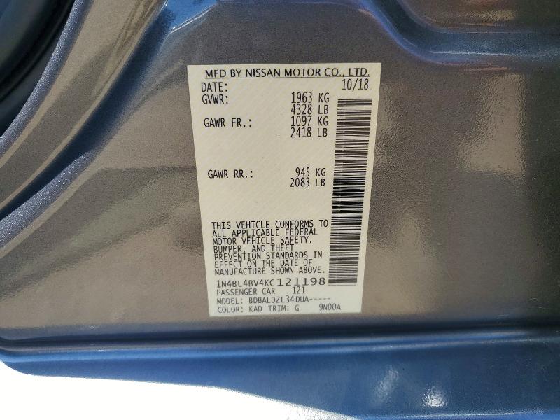 Продажа на аукционе авто 2019 Nissan Altima, vin: 1N4BL4BV4KC121198, номер лота: 55203526