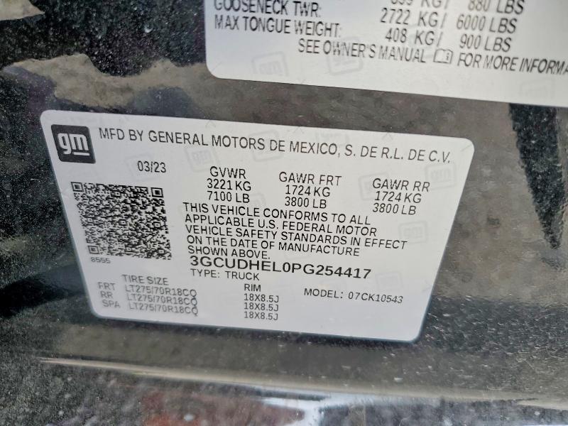 Продаж на аукціоні авто 2023 Chevrolet Silverado, vin: 3GCUDHEL0PG254417, номер лоту: 52452996