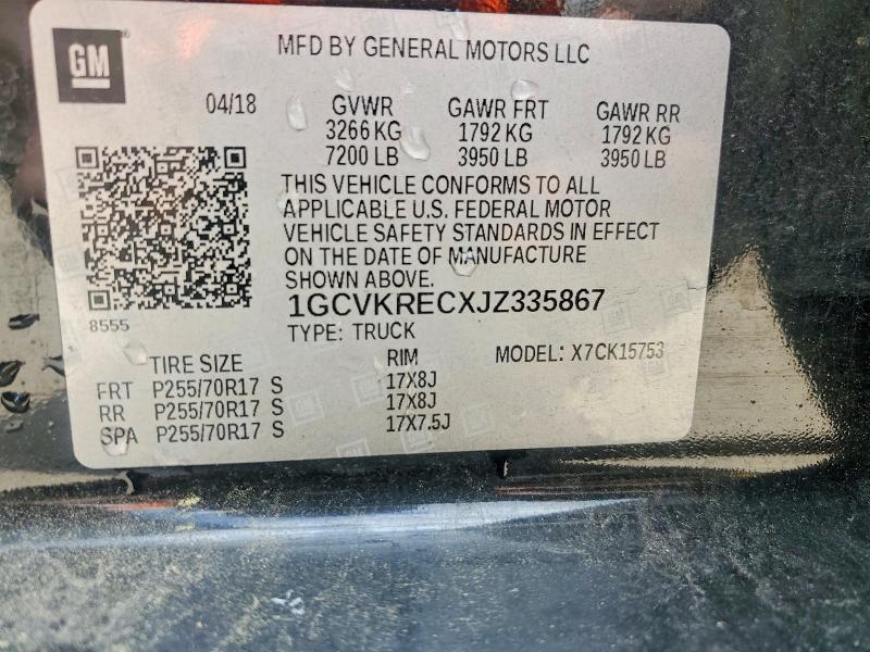 Aukcja sprzedaży 2018 Chevrolet Silverado, vin: 1GCVKRECXJZ335867, numer aukcji: 55363226