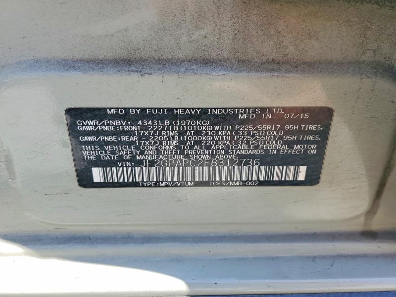 Продажа на аукционе авто 2015 Subaru Xv Crosstrek, vin: JF2GPAPC2F8312736, номер лота: 53644806