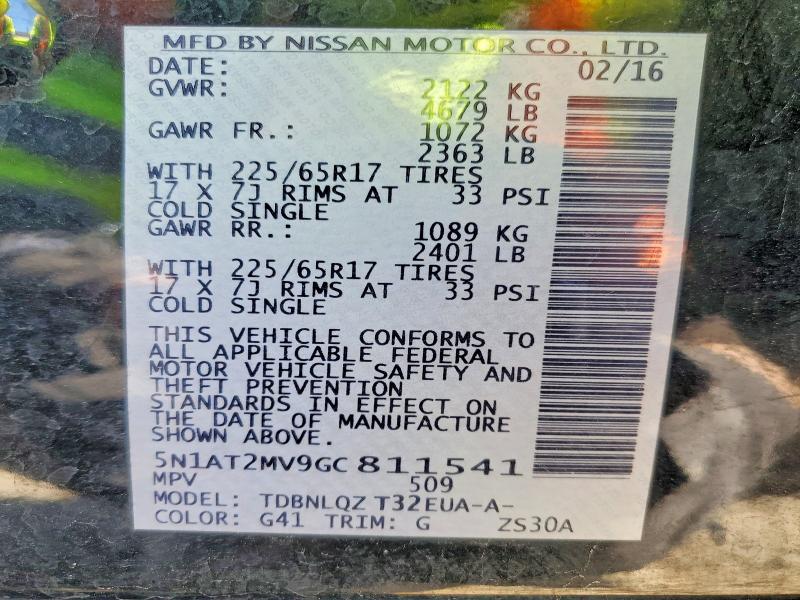 53424316 :رقم المزاد ، 5N1AT2MV9GC811541 vin ، 2016 Nissan Rogue مزاد بيع