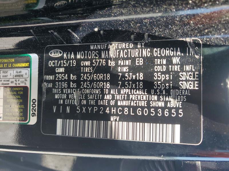 2020 Kia Telluride მანქანა იყიდება აუქციონზე, vin: 5XYP24HC8LG053655, აუქციონის ნომერი: 54625966