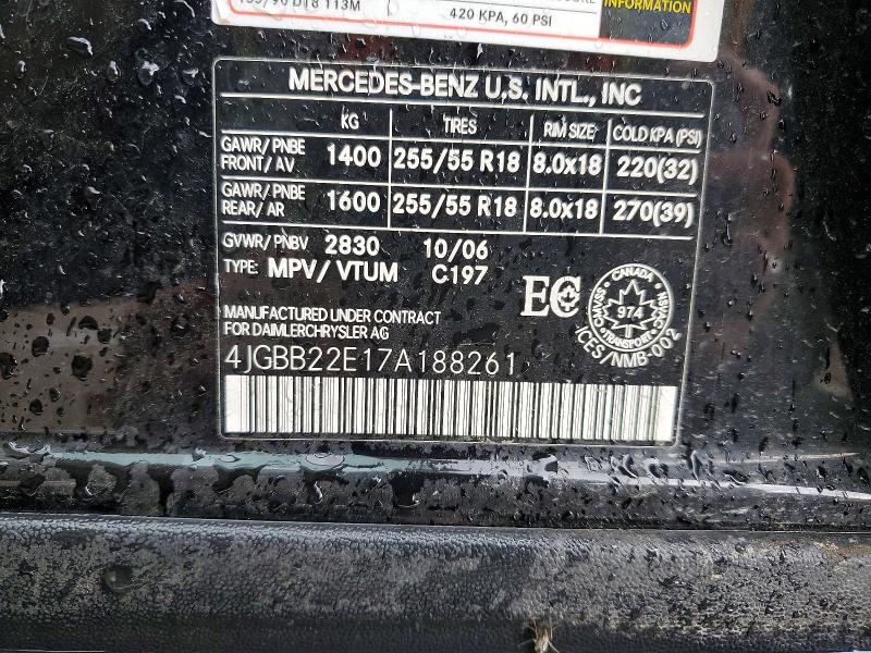 Auction sale of the 2007 Mercedes-benz Ml, vin: 4JGBB22E17A188261, lot number: 54597876