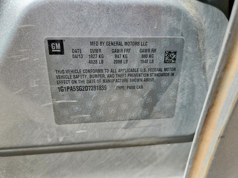 Aukcja sprzedaży 2013 Chevrolet Cruze, vin: 1G1PA5SG2D7281839, numer aukcji: 55288216