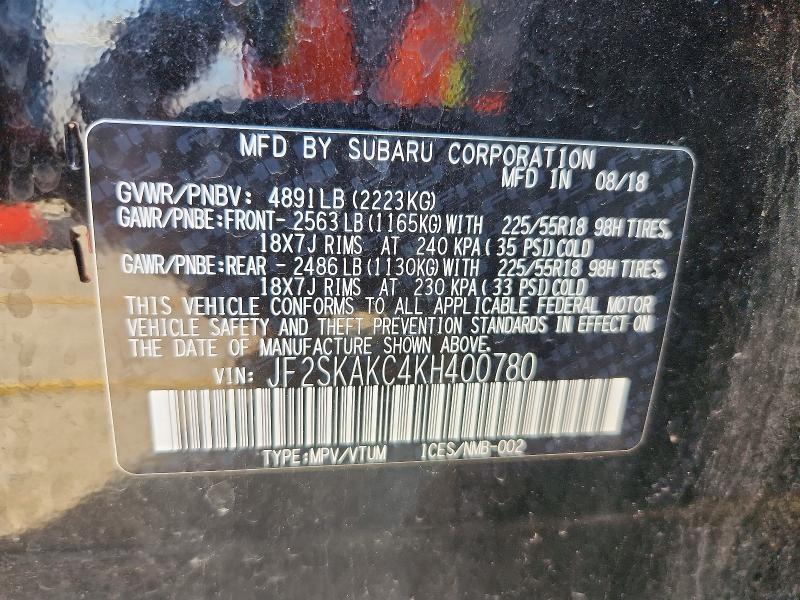 Продажа на аукционе авто 2019 Subaru Forester, vin: JF2SKAKC4KH400780, номер лота: 55212326