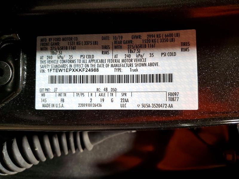 Aukcja sprzedaży 2019 Ford F150, vin: 1FTEW1EPXKKF24988, numer aukcji: 53364016