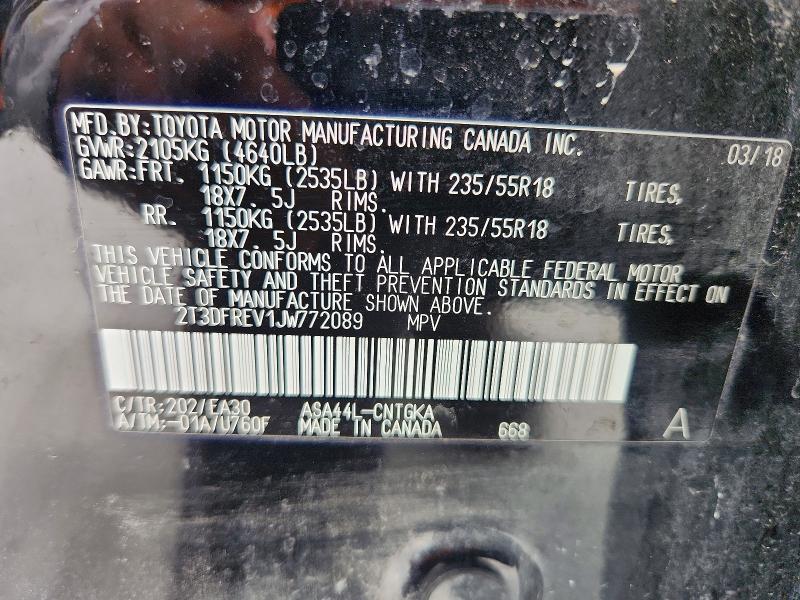 52943116 :رقم المزاد ، 2T3DFREV1JW772089 vin ، 2018 Toyota Rav4 مزاد بيع