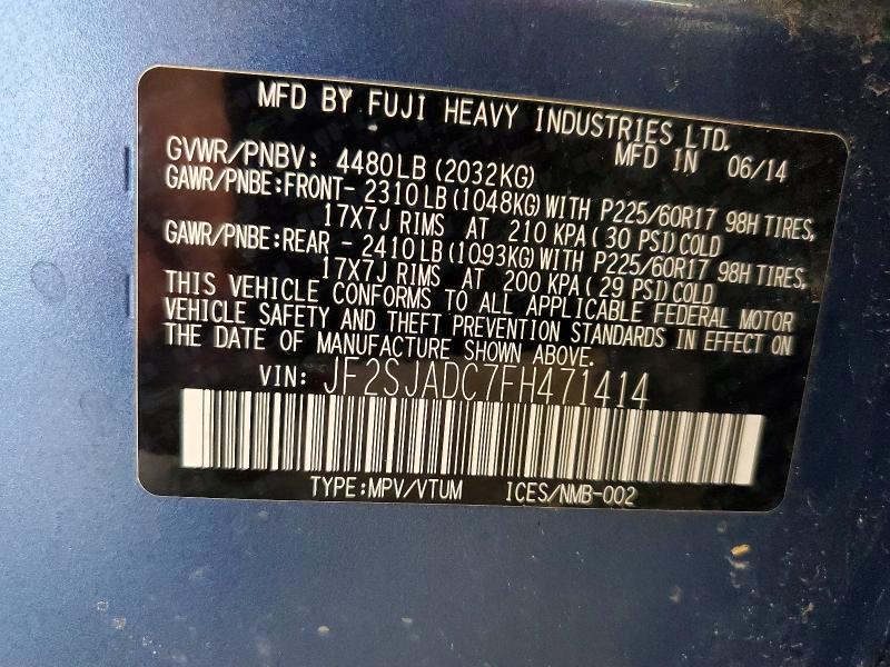 Продаж на аукціоні авто 2015 Subaru Forester, vin: JF2SJADC7FH471414, номер лоту: 52625966