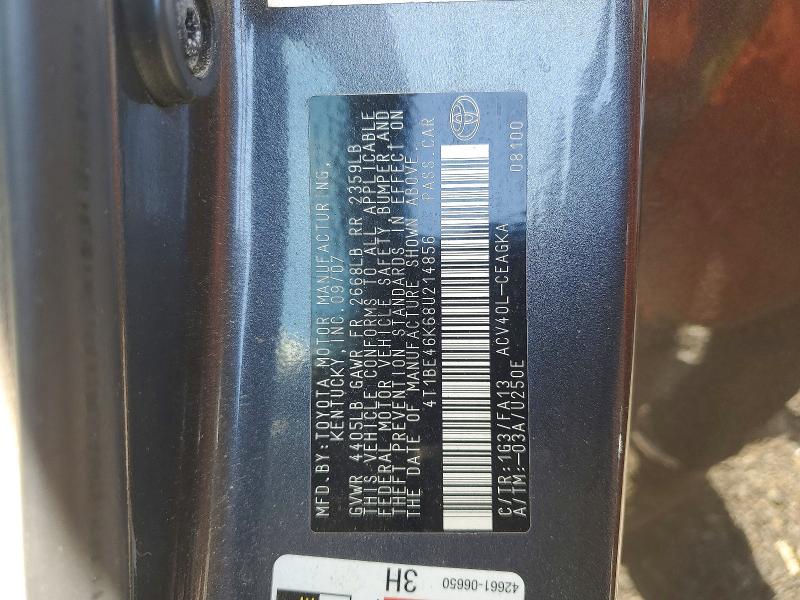 55399016 :رقم المزاد ، 4T1BE46K68U214856 vin ، 2008 Toyota Camry مزاد بيع