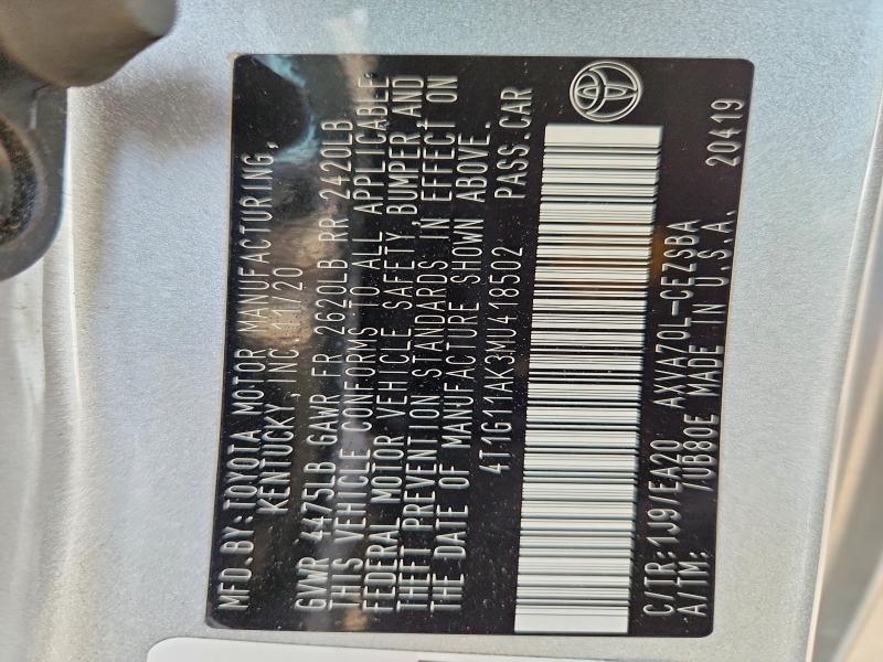 53656506 :رقم المزاد ، 4T1G11AK3MU418502 vin ، 2021 Toyota Camry مزاد بيع