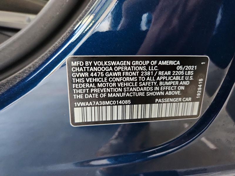 Aukcja sprzedaży 2021 Volkswagen Passat, vin: 1VWAA7A38MC014085, numer aukcji: 55146546