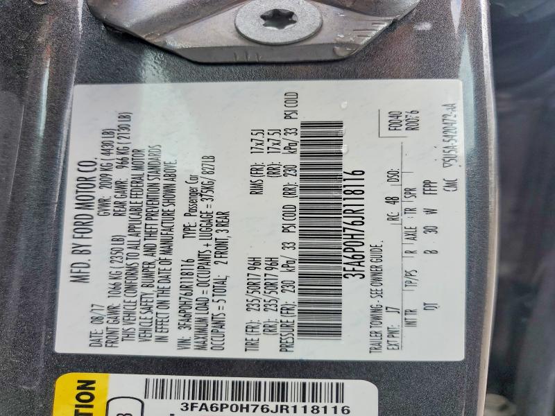 Aukcja sprzedaży 2018 Ford Fusion, vin: 3FA6P0H76JR118116, numer aukcji: 54971476