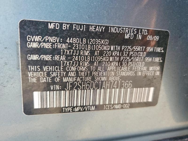 Aukcja sprzedaży 2010 Subaru Forester, vin: JF2SH6DC1AH741366, numer aukcji: 54074566