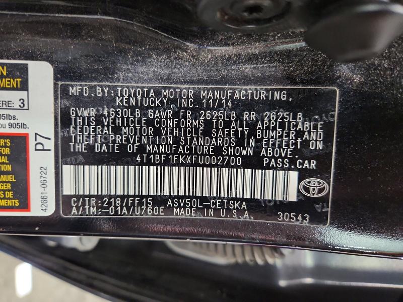 Aukcja sprzedaży 2015 Toyota Camry, vin: 4T1BF1FKXFU002700, numer aukcji: 52295366