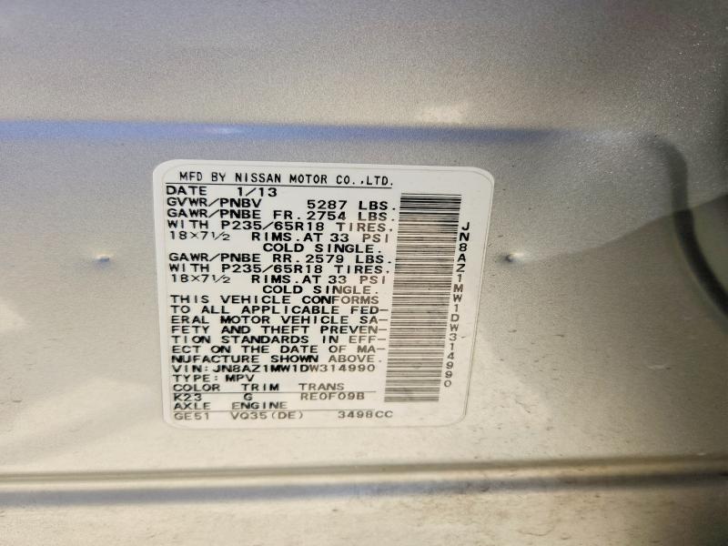Aukcja sprzedaży 2013 Nissan Murano, vin: JN8AZ1MW1DW314990, numer aukcji: 55023756