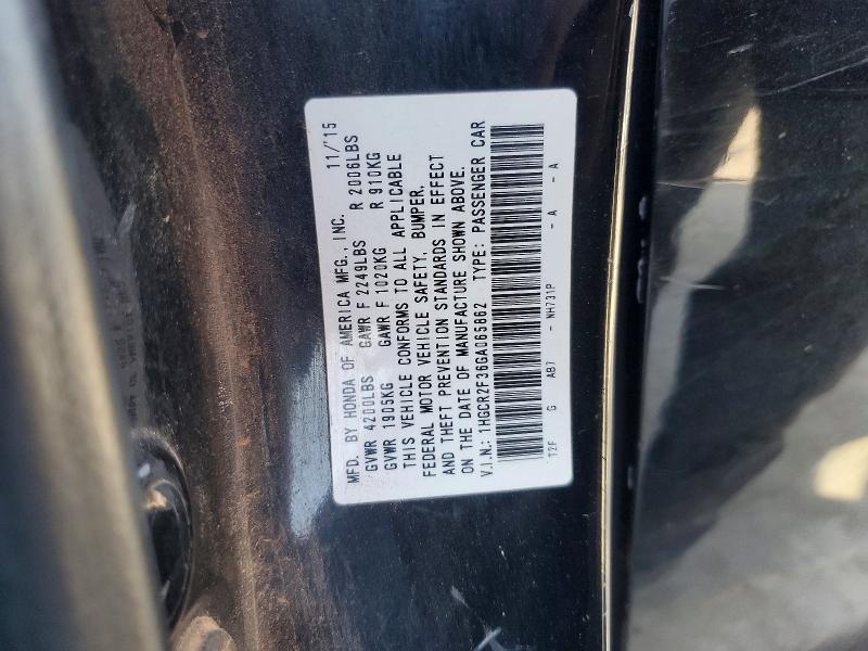 52910216 :رقم المزاد ، 1HGCR2F36GA065862 vin ، 2016 Honda Accord مزاد بيع