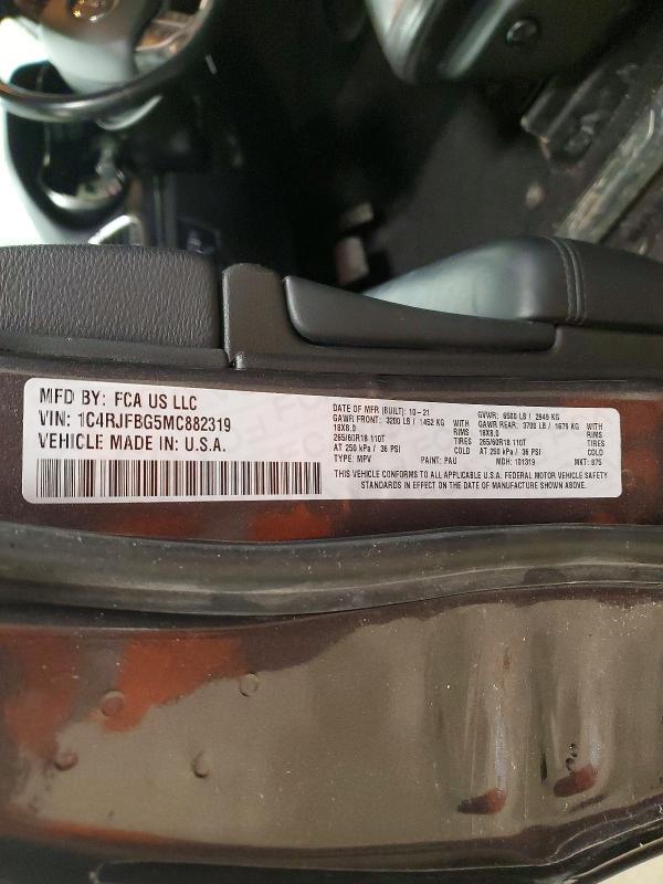 54860586 :رقم المزاد ، 1C4RJFBG5MC882319 vin ، 2021 Jeep Grand Cherokee مزاد بيع