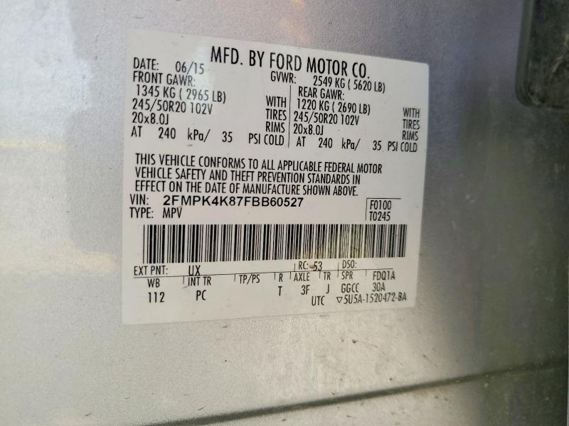 Продаж на аукціоні авто 2015 Ford Edge, vin: 2FMPK4K87FBB60527, номер лоту: 52246396