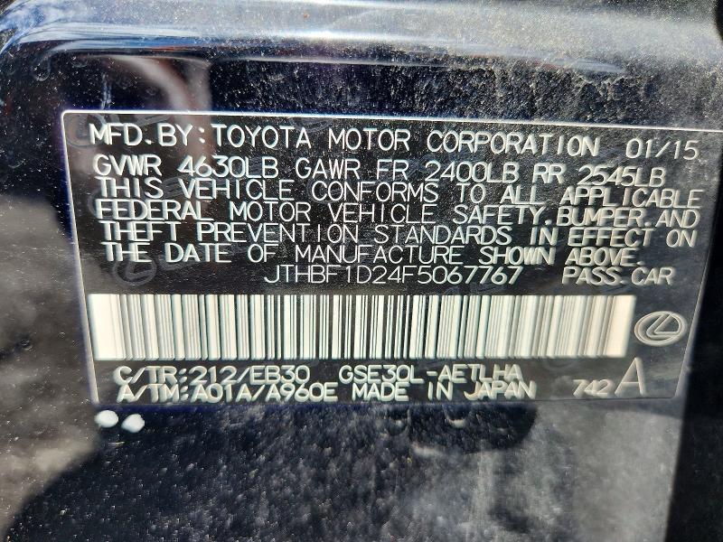 53692596 :رقم المزاد ، JTHBF1D24F5067767 vin ، 2015 Lexus Is مزاد بيع